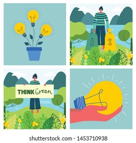 Vector illustration ECO background of Concept of Zero Waste, green eco energy and quote Save the planet.