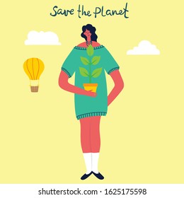 Vector illustration ECO background of Concept of green eco energy and quote Save the planet.