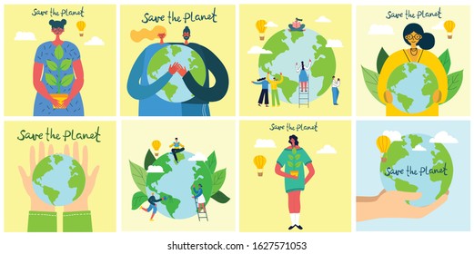 Vector illustration ECO background of Concept of green eco energy and quote Save the planet.