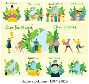 Vector illustration ECO background of Concept of green eco energy and quote Save the planet.