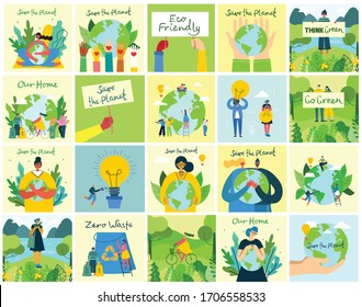 Vector illustration ECO background of Concept of green eco energy and quote Save the planet.