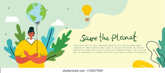 Vector illustration ECO background of Concept of green eco energy and quote Save the planet.