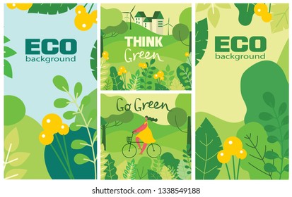 Vector illustration ECO backgrounds of Concept of green eco energy and quote Save the planet. Landscape, forest, hills and trees with wind turbines in flat geometric style