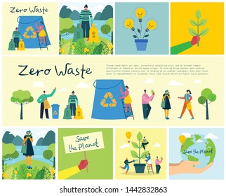 Vector illustration ECO backgrounds of Concept of green eco energy and quote Save the planet, Think green and Waste recycle