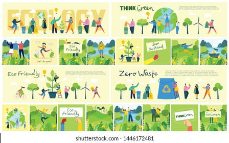 Vector illustration ECO backgrounds of Concept of green eco energy and quote Save the planet, Think green and Waste recycle