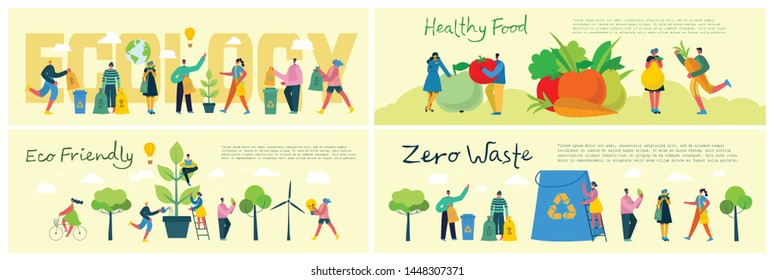 Vector illustration ECO backgrounds of Concept of green eco energy and quote Save the planet, Think green, Healthy food and Waste recycle