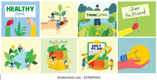 Ilustración vectorial Fondos de ECO Concepto de energía ecológica verde y cita Salvar el planeta, Pensar verde y reciclar