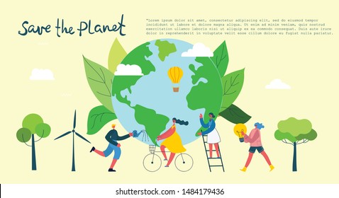 Vector ilustraciones ECO fondos de Concepto de energía ecológica verde y cita Save the planet, Think green