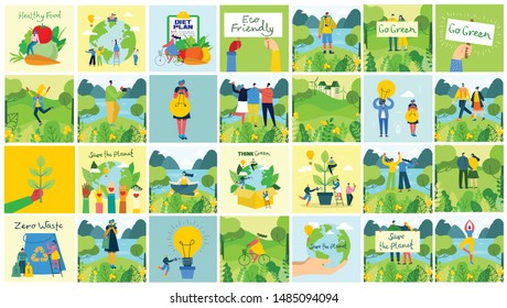 Vector illustration ECO backgrounds of Concept of green eco energy and quote Save the planet, Think green