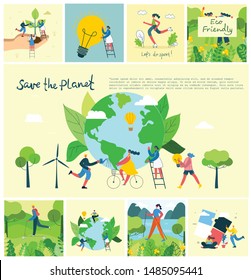 Vector illustration ECO backgrounds of Concept of green eco energy and quote Save the planet, Think green