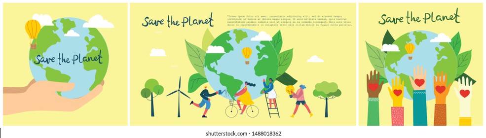 Vector illustration ECO backgrounds of Concept of green eco energy and quote Save the planet, Think green