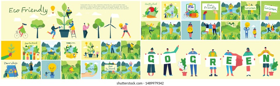 Vector illustration ECO backgrounds of Concept of Save the planet, Think green in the flat style