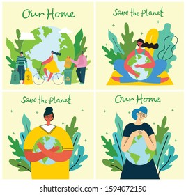 Vector illustration ECO backgrounds of Concept of green eco energy and quote Save the planet, Think green and Waste recycle