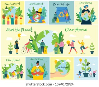 Vector illustration ECO backgrounds of Concept of green eco energy and quote Save the planet, Think green and Waste recycle
