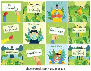 Vector illustration ECO backgrounds of Concept of green eco energy and quote Save the planet, Think green and Waste recycle