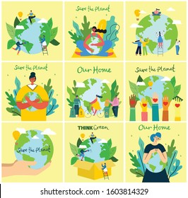 Vector illustration ECO backgrounds of Concept of green eco energy and quote Save the planet, Think green and Waste recycle