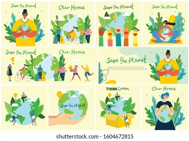 Vector illustration ECO backgrounds of Concept of green eco energy and quote Save the planet, Think green and Waste recycle