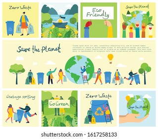 Vector illustration ECO backgrounds of Concept of green eco energy and quote Save the planet, Think green and Waste recycle