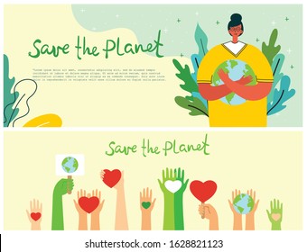 Vector illustration ECO backgrounds of Concept of green eco energy and quote Save the planet.