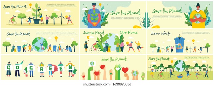 Vector illustration ECO backgrounds of Concept of green eco energy and quote Save the planet.