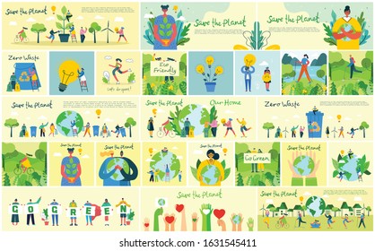 Vector illustration ECO backgrounds of Concept of green eco energy and quote Save the planet.