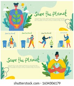 Vector illustration ECO backgrounds of Concept of green, eco energy and quote Save the planet.