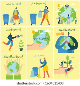 Vector illustration ECO backgrounds of Concept of green, Zero waste, eco energy and quote Save the planet.
