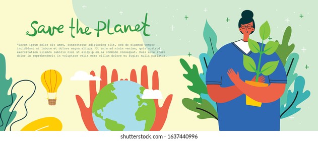 Vector illustration ECO backgrounds of Concept of green, Zero waste, eco energy and quote Save the planet.