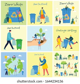 Vector illustration ECO backgrounds of Concept of green eco energy and quote Save the planet, Think green and Waste recycle