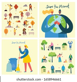 Vector illustration ECO backgrounds of Concept of green, Zero waste, eco energy and quote Save the planet