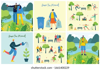 Vector illustration ECO backgrounds of Concept of green, Zero waste, eco energy and quote Save the planet