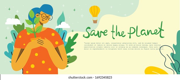 Vector illustration ECO backgrounds of Concept of green eco energy and quote Save the planet, Think green and Waste recycle