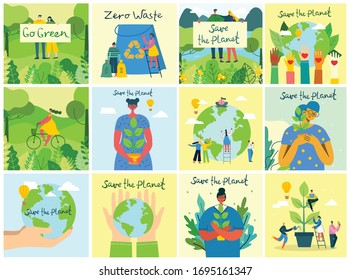 Vector illustration ECO backgrounds of Concept of green eco energy and quote Save the planet, Think green and Waste recycle