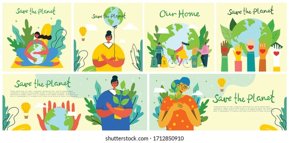 Vector illustration ECO backgrounds of Concept of green eco energy and quote Save the planet.