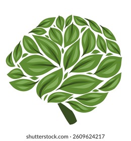 Vector illustration of eco brain from foliage isolated from background. Healthy brain. Knowledge and pharmacology. Clip art for articles