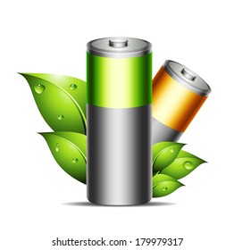 Vector illustration of Eco concept with batteries. 