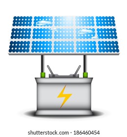 Vector illustration of Eco concept with battery and solar panel. 