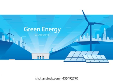 Vector illustration of eco energy with cityscape.