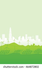 Vector illustration of eco energy with cityscape.