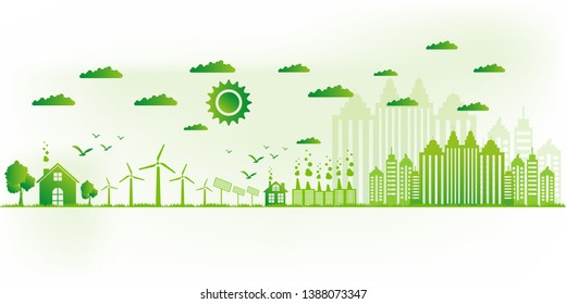 Vector illustration. Eco friendly concept, Green city save the world,