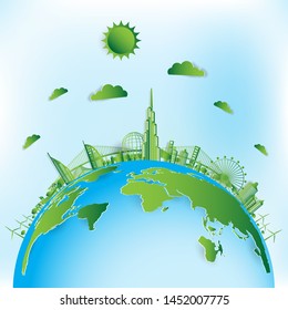 Vector illustration. Eco friendly concept, Green city save the world, 