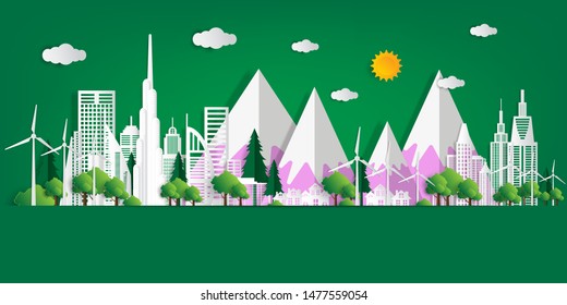 Vector illustration. Eco friendly concept, Green city save the world