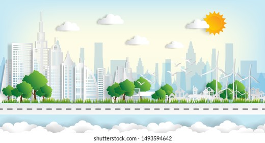 Vector illustration. Eco friendly concept, Green city save the world