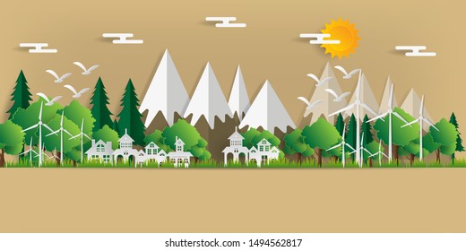 Vector illustration. Eco friendly concept, Green city save the world