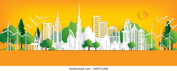 Vector illustration. Eco friendly concept, Green city save the world