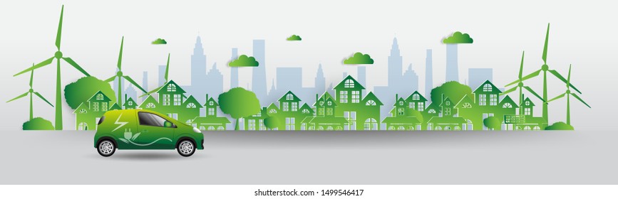 Vector illustration. Eco friendly concept, Green city save the world