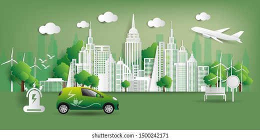 Vector illustration. Eco friendly concept, Green city save the world