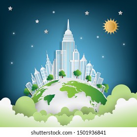 Vector illustration. Eco friendly concept, Green city save the world