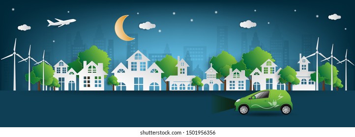 Vector illustration. Eco friendly concept, Green city save the world