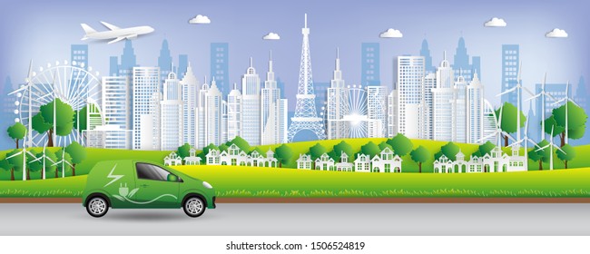 Vector illustration. Eco friendly concept, Green city save the world